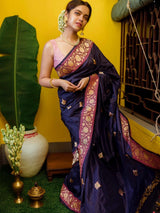 Women's Blue Silk Saree with Blouse Piece