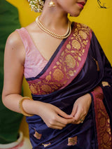 Women's Blue Silk Saree with Blouse Piece