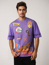 Men's Purple Casual Oversized Fit Printed Half Sleeves Tshirt