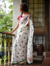 Women's White Mul Cotton Saree