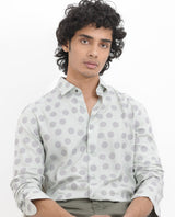 Men's Grey Casual Regular Fit Printed Full Sleeves Shirt