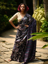 Women's Black Mulberry Silk Saree with Blouse Piece