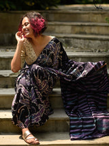 Women's Black Mulberry Silk Saree with Blouse Piece