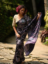 Women's Black Mulberry Silk Saree with Blouse Piece