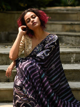 Women's Black Mulberry Silk Saree with Blouse Piece