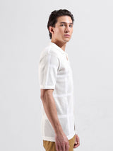 Men's White Casual Slim Fit Textured Half Sleeves Shirt
