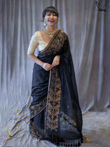 Women's Black Pure Cotton Saree