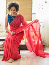 Women's Red Mul Cotton Saree
