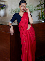 Women's Red Mul Cotton Saree