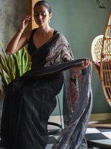 Women's Black Linen Saree