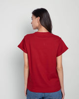 Women's Red Casual Boyfriend Fit Printed Half Sleeves Tshirt