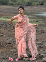 Women's Pink Mul Cotton Saree