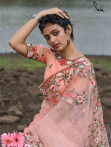 Women's Pink Mul Cotton Saree