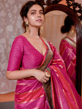 Women's Pink Silk Saree with Blouse Piece