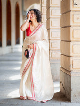 Women's White Viscose Organza Saree