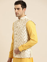 Men's White Embroidered Nehru Jacket