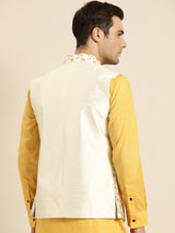 Men's White Embroidered Nehru Jacket