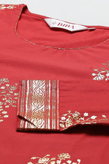 Women's Red Festive Three Quarter Sleeves Kurta Sets