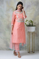 Women's Pink Festive Three Quarter Sleeves Kurta Sets