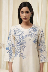 Women's White Festive Three Quarter Sleeves Kurta Sets