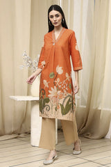 Women's Orange Festive Three Quarter Sleeves Kurta