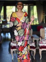 Women's Multicolor Mulberry Silk Saree with Blouse Piece