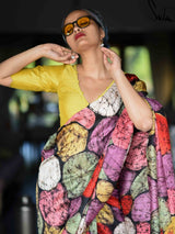 Women's Multicolor Mulberry Silk Saree with Blouse Piece