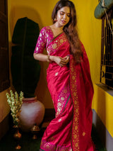 Women's Pink Silk Saree with Blouse Piece