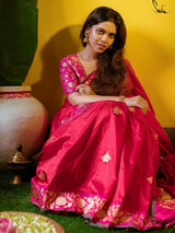 Women's Pink Silk Saree with Blouse Piece