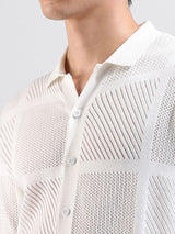 Men's White Casual Slim Fit Textured Half Sleeves Shirt