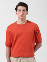 Men's Orange Casual Solid Half Sleeves Tshirt