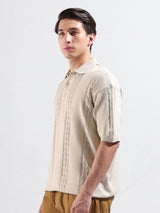 Men's Cream Casual Oversized Fit Solid Half Sleeves Tshirt