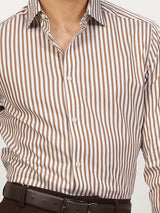 Men's Brown Casual Regular Fit Striped Full Sleeves Shirt