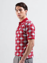 Men's Slim Fit Geometric Polo Collar Tshirt