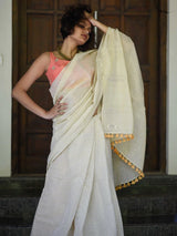 Women's White Cotton with Zari Saree