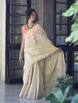 Women's White Cotton with Zari Saree
