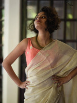 Women's White Cotton with Zari Saree