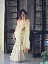 Women's White Cotton with Zari Saree