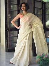 Women's White Cotton with Zari Saree