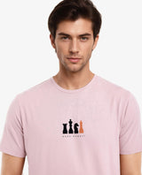 Men's Pink Casual Regular Fit Printed Half Sleeves Tshirt
