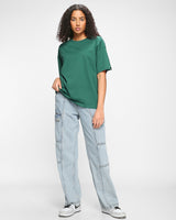 Women's Green Casual Oversized Fit Solid Half Sleeves Tshirt