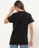 Women's Black Casual Boyfriend Fit Solid Half Sleeves Tshirt