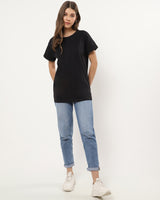 Women's Black Casual Boyfriend Fit Solid Half Sleeves Tshirt