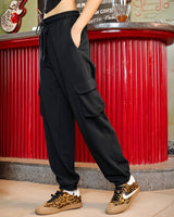 Women's Black Casual Solid Cargo