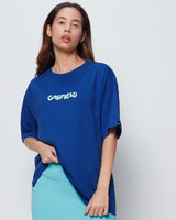 Women's Blue Casual Oversized Fit Printed Half Sleeves Tshirt
