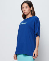 Women's Blue Casual Oversized Fit Printed Half Sleeves Tshirt
