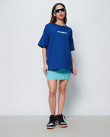 Women's Blue Casual Oversized Fit Printed Half Sleeves Tshirt