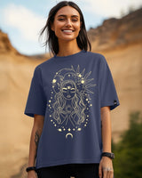 Women's Blue Casual Oversized Fit Printed Half Sleeves Tshirt