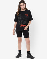 Women's Black Streetwear Half Sleeves Tshirt