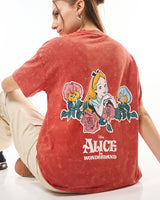 Women's Orange Garden Graphic Printed Oversized Acid Wash Tshirt